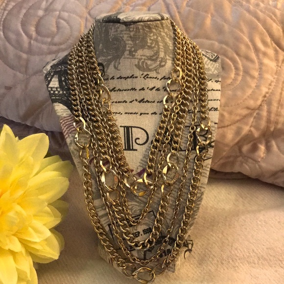 GRAZIANO GOLDTONE MULTI CHAIN STATEMENT NECKLACE - Picture 3 of 16